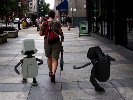הרובוטים Pullya ו-Pushya בטיול שגרתי ברחוב