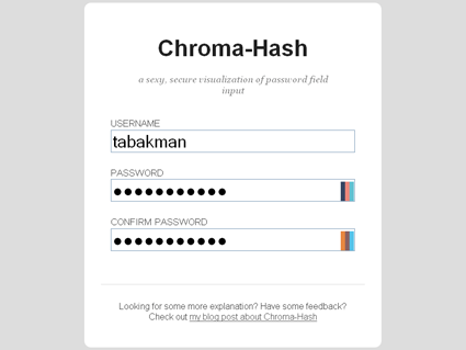 Chroma Hash - ייצוג חזותי לתוכן שמוזן אל שדות סיסמא ממוסכים